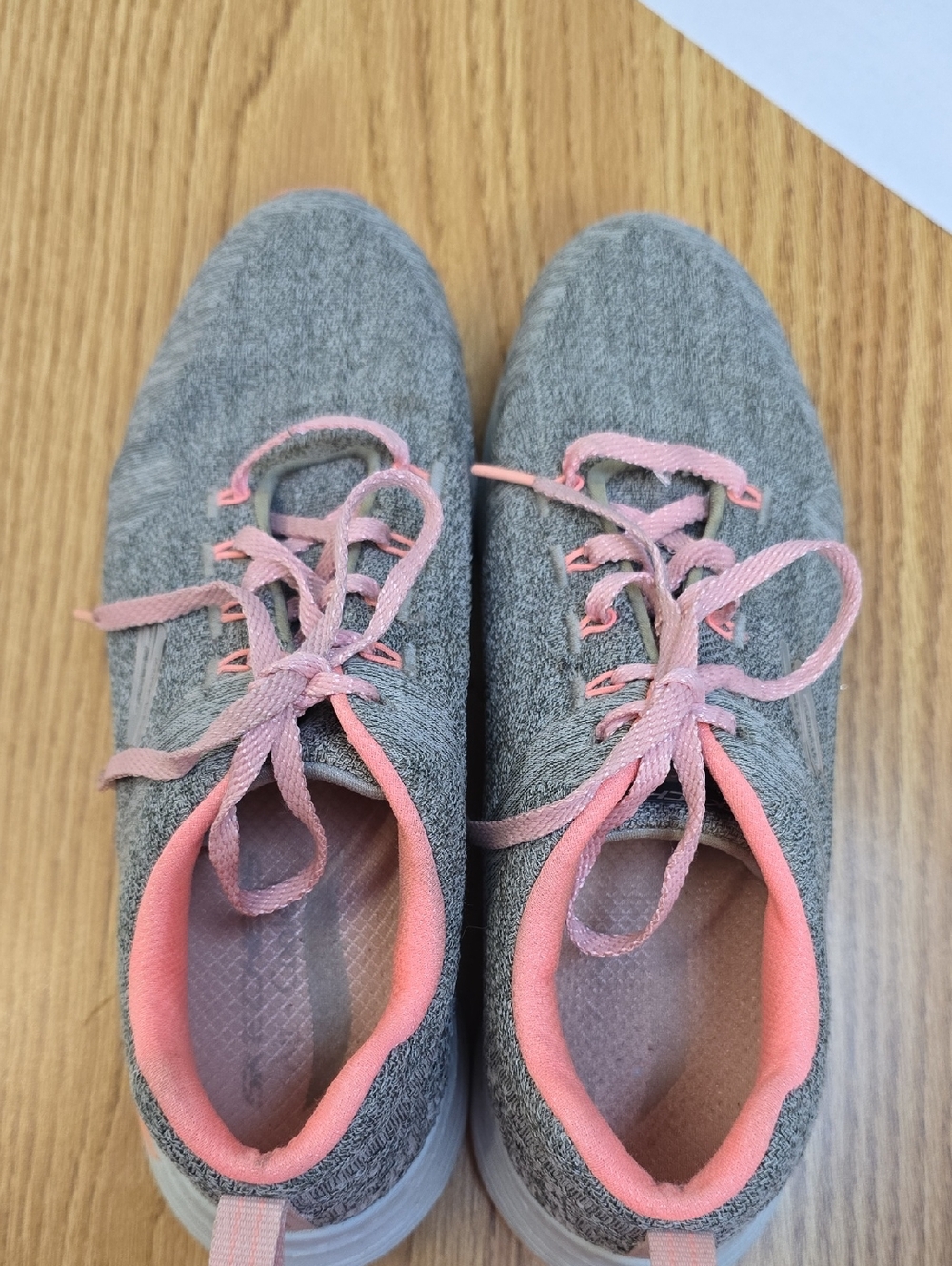 Skechers Grey Knit Sneakers with Pink Accents